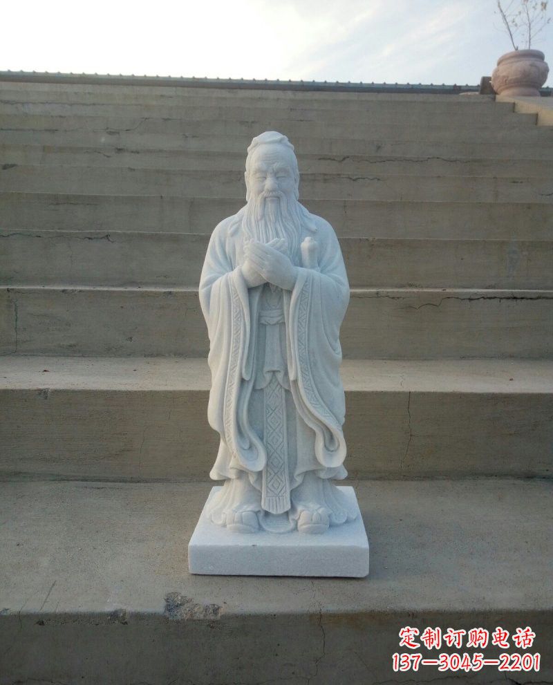 广西汉白玉孔子石雕,雕刻传承千百年文明