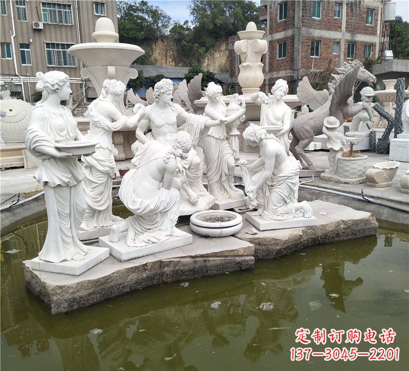 广西汉白玉众宁芙侍奉阿波罗雕塑