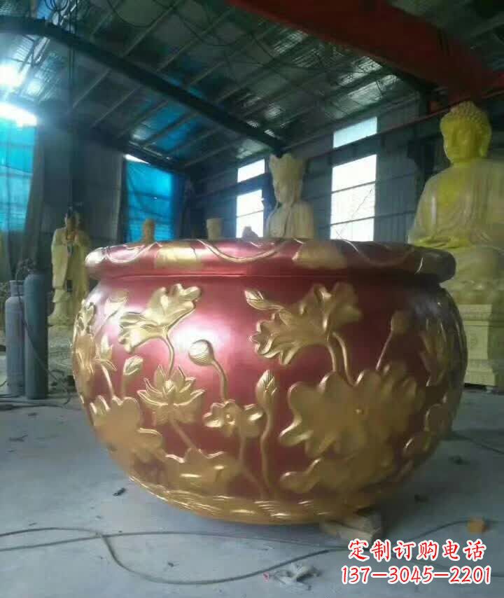 广西荷花水缸铜雕塑,高雅奢华!