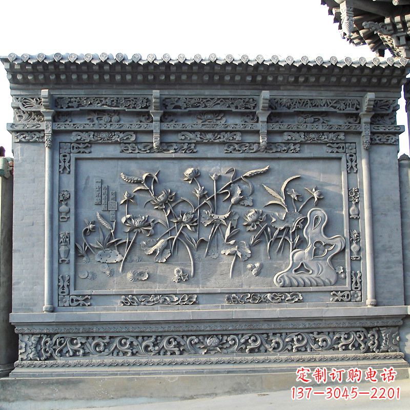 广西荷花青石影壁石雕-庭院园林大门照壁