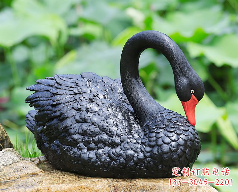 广西玻璃钢黑色曲颈天鹅雕塑