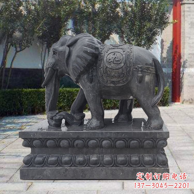 广西黑色石雕大象