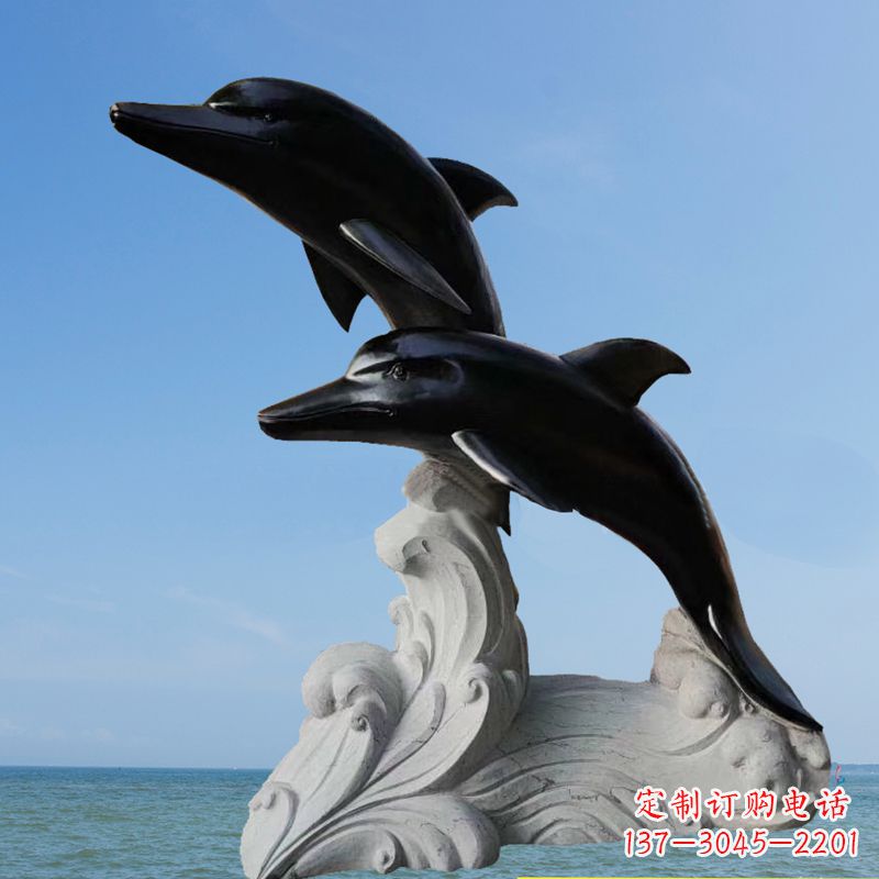 广西黑曜石海豚石雕