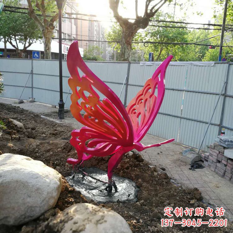 广西红色不锈钢蝴蝶园林动物摆件