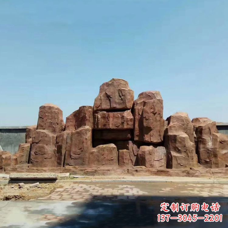 广西假山雕塑,红色塑石精美制作