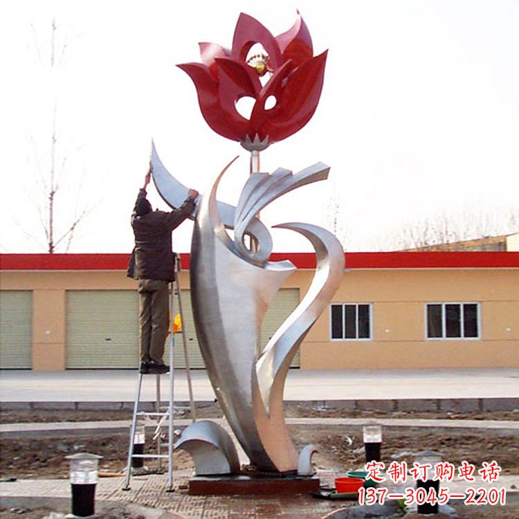 广西户外大型不锈钢雕塑玫瑰花