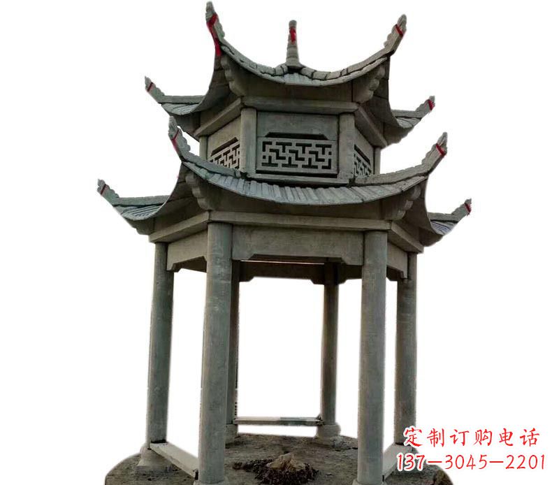 广西户外双层六角凉亭石雕