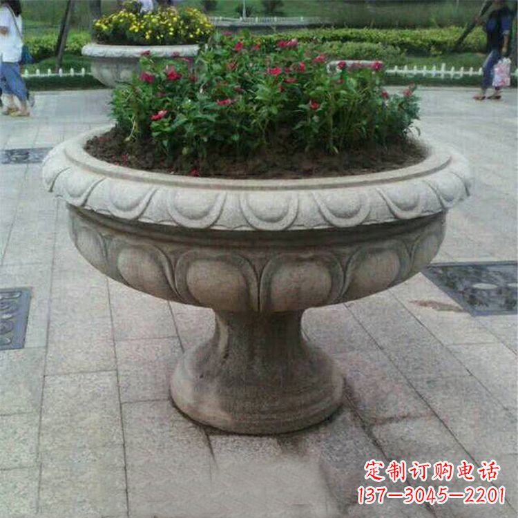 广西中领雕塑:精美花岗岩公园石雕花盆