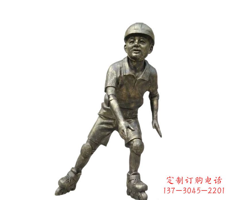 广西滑轮滑的儿童铜雕
