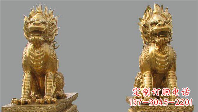 广西精致黄铜麒麟雕塑,带来招财运