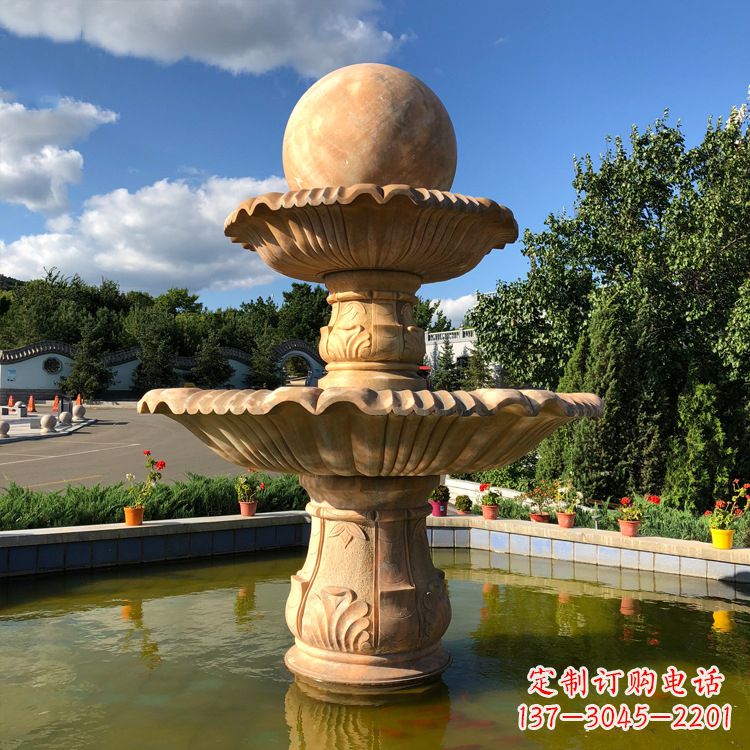 广西经典黄锈石喷泉装饰雕塑