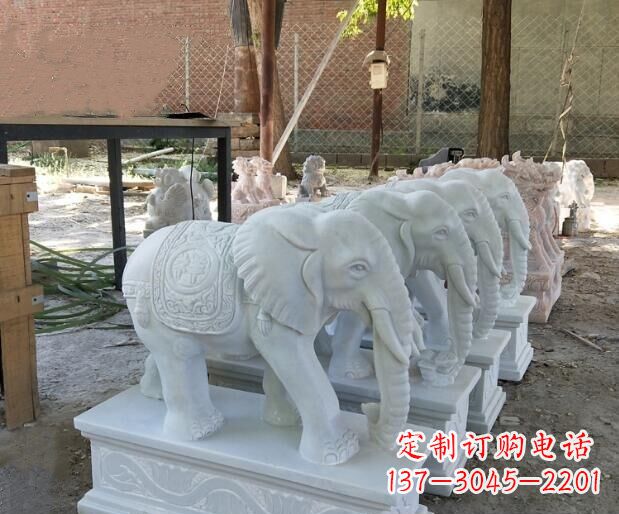广西吉祥如意汉白玉门口大象石雕 (3)