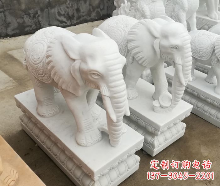 广西吉祥如意汉白玉门口大象石雕 (2)