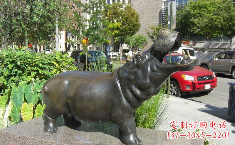 广西精美细腻的街边河马铜雕