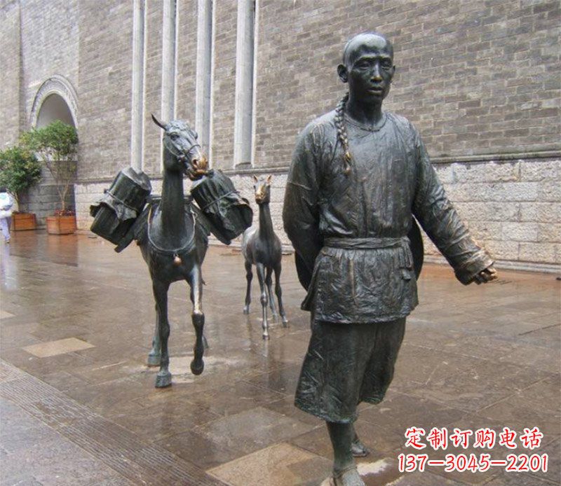 广西中领雕塑专业定制古代人物小品毛驴铜雕