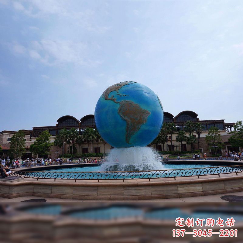 广西视觉奇景,不锈钢水景喷泉地球仪雕塑