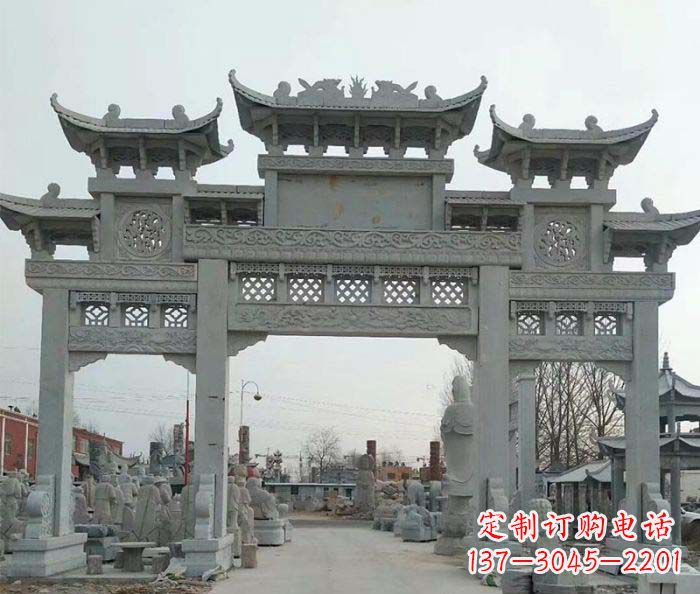 广西三门牌坊石雕,精美汉风石雕装饰景区