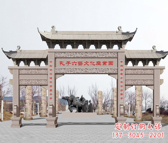 广西景区三门石雕牌坊-高质美观可靠的雕塑装置