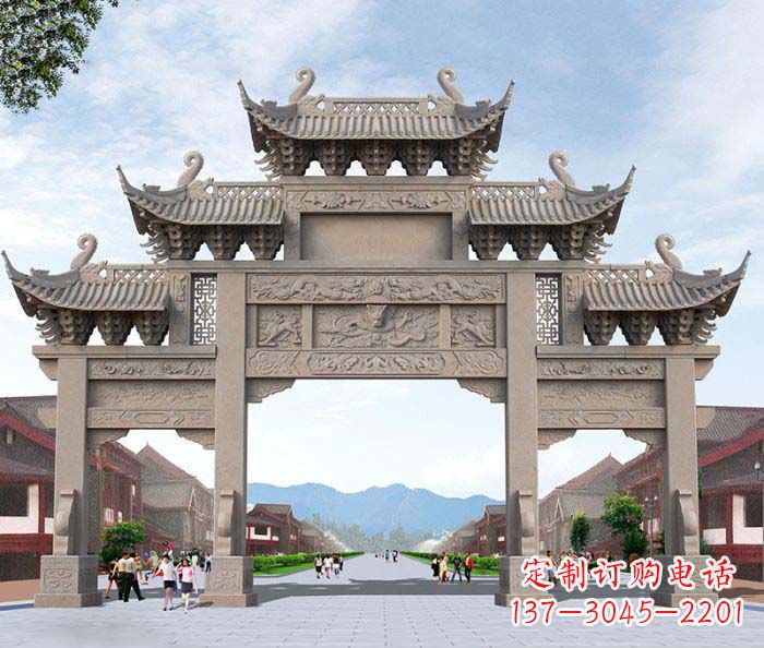 广西景区三门石雕牌楼——精美雕塑定制