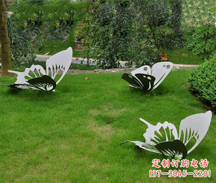 广西镜面不锈钢蝴蝶公园草坪动物雕塑摆件