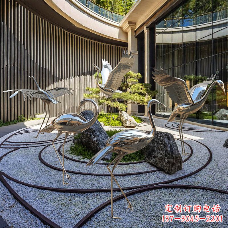 广西中领雕塑镜面不锈钢仙鹤雕塑