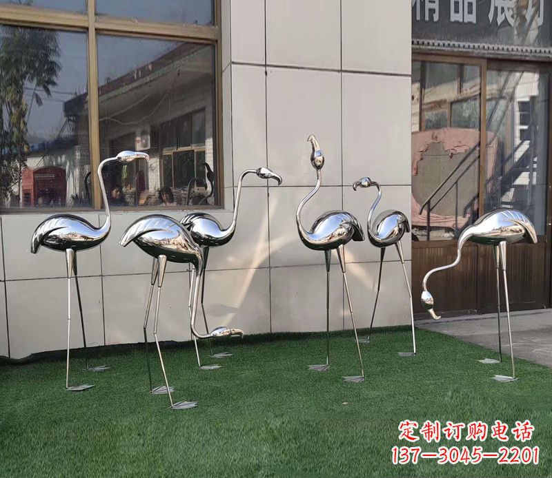 广西镜面不锈钢小区仙鹤雕塑