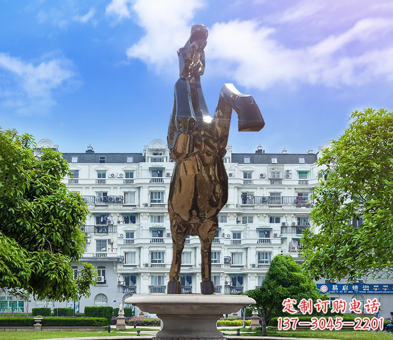 广西镜面城市经典不锈钢奔马塑像
