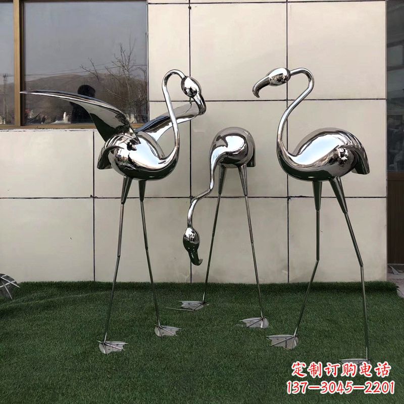 广西镜面仙鹤不锈钢雕塑摆件