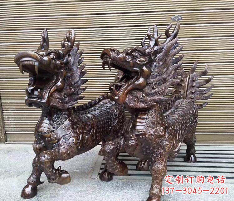 广西酒店门口招财麒麟铜雕