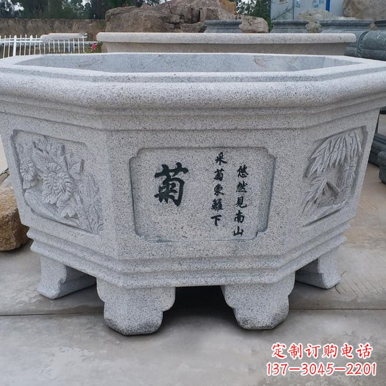 广西精美砂岩花盆雕塑,点缀精致家居