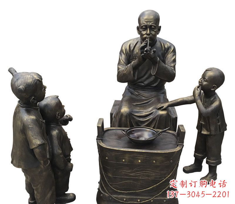 广西看吹糖人的儿童铜雕