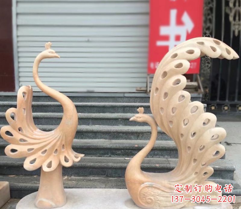 广西孔雀石雕园林景观摆件