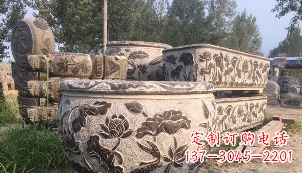 广西出类拔萃的丝绸石浮雕仿古圆水缸