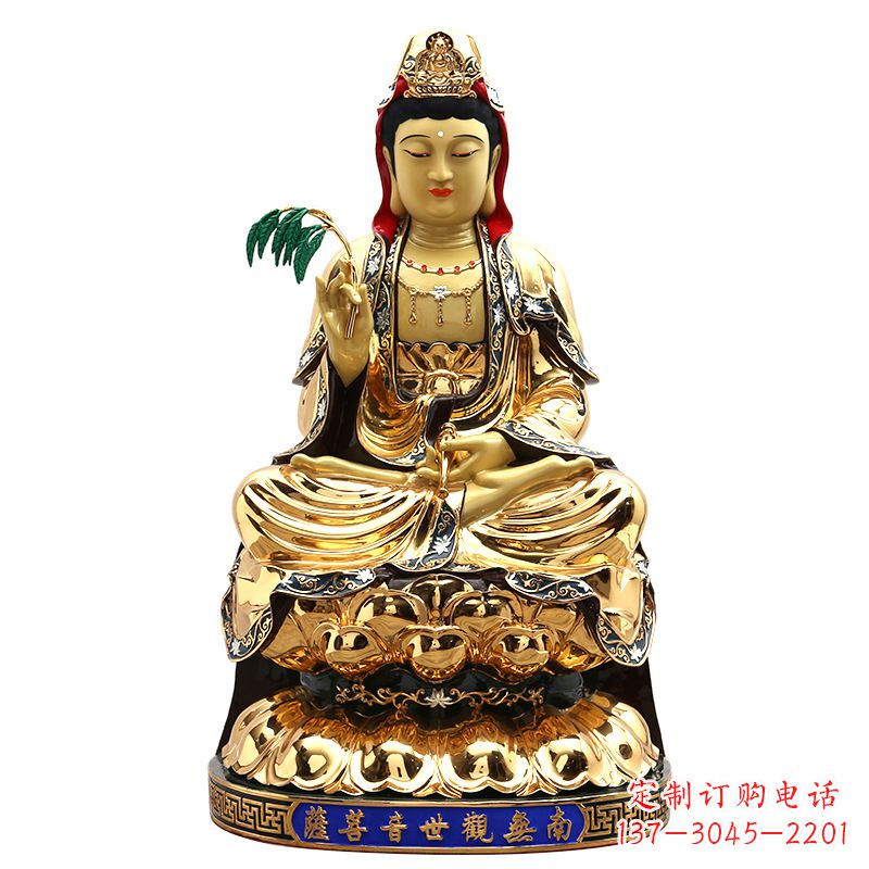 广西精美鎏金莲花观音纯铜佛像雕塑