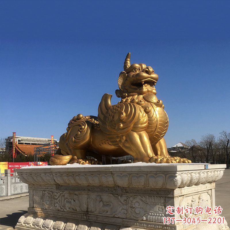 广西鎏金铜獬豸雕塑-给您的园林更多灵魂