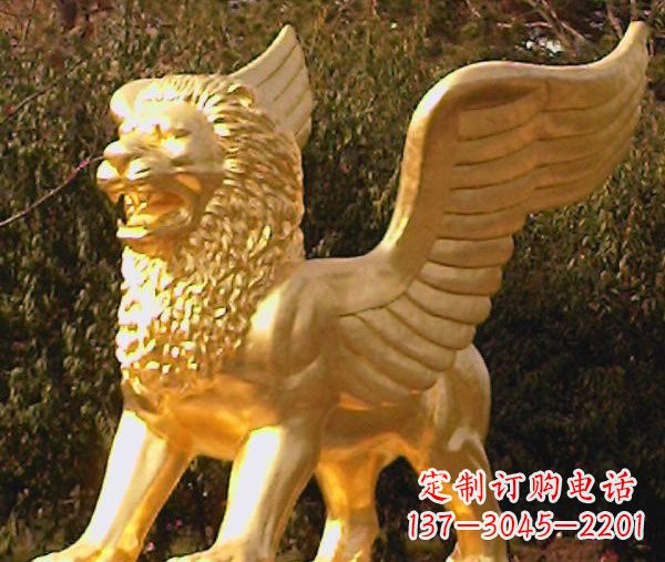 广西鎏金西洋狮子飞狮铜雕