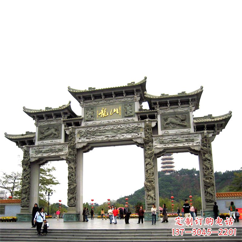 广西龙山景区大型石头雕塑牌楼,定制之选