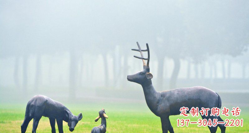 广西鹿一家动物铜雕