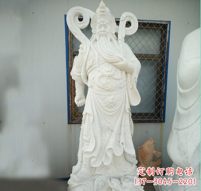广西手工汉白玉关公雕塑