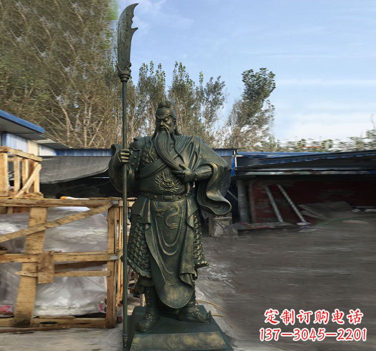 广西捋胡须的关公铜雕