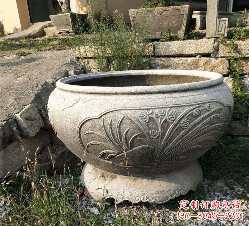 广西中领雕塑梅兰竹菊浮雕石水缸