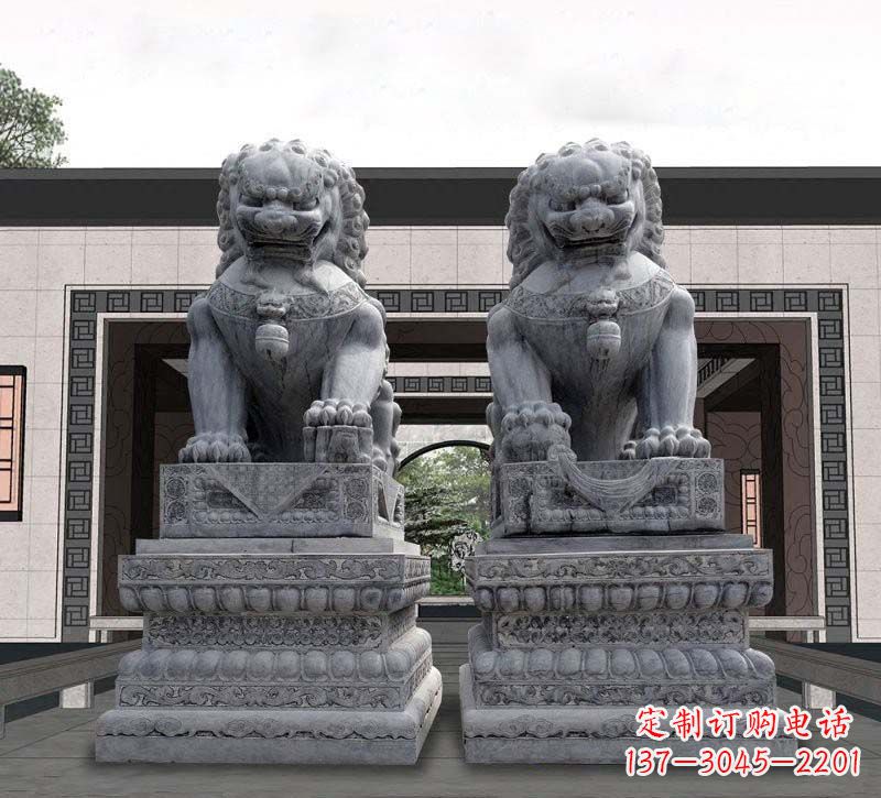 广西门口青石传统狮子石雕