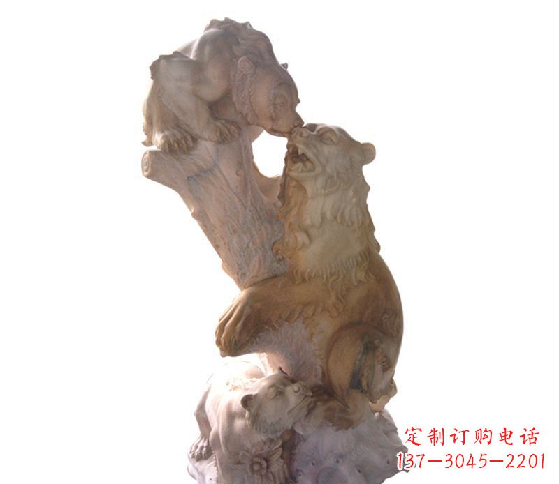 广西母子狗熊石雕公园动物雕塑