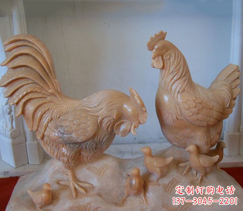 广西中领雕塑--精致石雕母子鸡动物雕塑