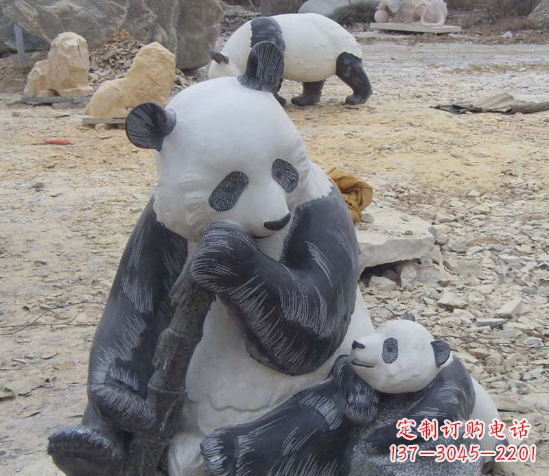广西母子熊猫石雕仿真动物雕塑