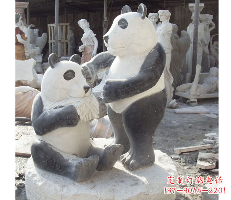 广西母子熊猫石雕,传达真挚的亲情