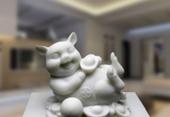 广西汉白玉动物雕塑，招财猪石雕精美装饰