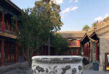 广西连年有鱼石浮雕圆形荷花水缸