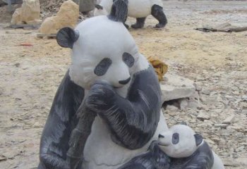 广西母子熊猫石雕仿真动物雕塑