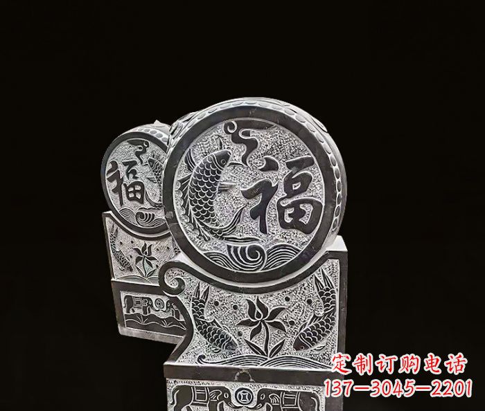 广西年年有余雕塑-门墩仿古抱鼓石